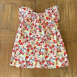 Bonpoint vibrant floral a-line dress girls 6 cap sleeve smocked preppy